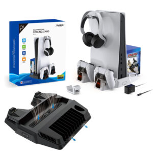 For PS5 TP5-1525B Multifunctional Vertical Cooler Fan Stand Console Dual Charger & Headphone Holder